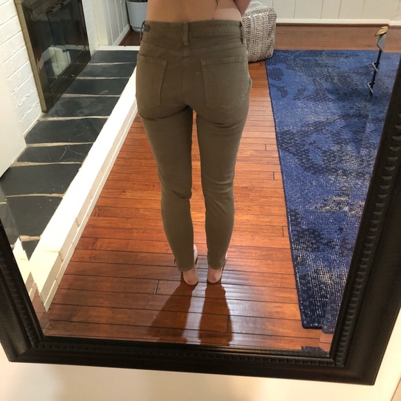 Paige stretch skinny jeans in khaki w/zipper ankle - Picture 7 of 8